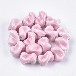 Perles en porcelaine manuelles, style de porcelaine émaillée lumineux, torsion, rose, 21x15x16.5mm, Trou: 3mm