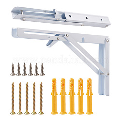 Iron Folding Shelf Brackets, with Plastic Plus & Iron Screws, White, 1.6~30x0.65~3.7x0.65~2.35cm, 20pcs/set