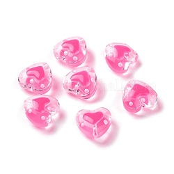 Perles de coeur en verre, avec l'émail, Perle en bourrelet, rose foncé, 12x11.5~12.5x6.5~7mm, Trou: 0.8~1mm
