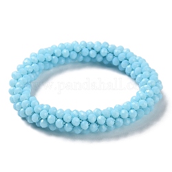 Bracelet extensible tressé en perles de verre au crochet, bracelet style bohème népel, bleu ciel, diamètre intérieur: 1-7/8 pouce (4.9 cm)