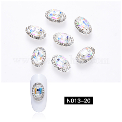 K9 Glass Rhinestone Cabochons, with Platinum Plated Alloy Tray Settings, Nail Art Decoration Accessories, Oval, Crystal, 13x8x5mm