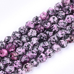 Natürliche Sesam Jaspis / Kiwi Jaspis Perlen Stränge, facettiert, gefärbt, sternförmige runde Perlen, neon rosa , 9~10x9~10x9~10 mm, Bohrung: 1 mm, ca. 37 Stk. / Strang, 14.5 Zoll