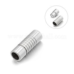Smooth 304 Stainless Steel Column Magnetic Clasps with Glue-in Ends, Stainless Steel Color, 17x5mm, Hole: 2mm