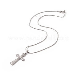 Collares de cadena de serpiente de 304 acero inoxidable, collar con colgante de cruz religiosa, con cierre de pinza, color acero inoxidable, 17-3/4 pulgada (45 cm), 0.2 cm
