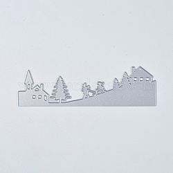 Kohlenstoffstahl Schneidwerkzeuge Schablonen, für DIY Scrapbooking / Fotoalbum, Dekorative Prägepapierkarte aus Papier, Weihnachtsbaum und Haus, Platin matt, 41x142x0.4 mm