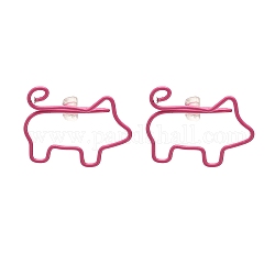 Aretes abiertos de hierro con forma de cerdo, Bonitos pendientes de alambre con forma de animal para mujer., color de rosa caliente, 20.5x26.5x7mm, pin: 1 mm
