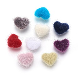 Faux Mink Fur Covered Cabochons, with Alloy Bottom, Heart, Silver Color Plated, Mixed Color, 14x17x6.5mm