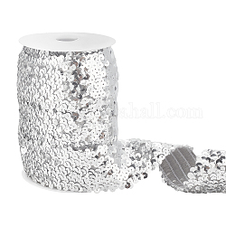 Cordino elastico in poliestere, con glitter per pettorali, piatto, accessori d'abbigliamento , argento, 45mm, circa 10.94 iarde (10 m)/rotolo