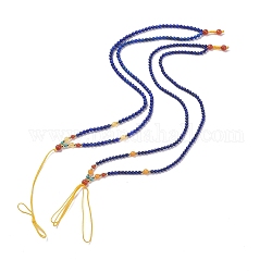 Realizzazione di collane regolabili con perline di lapislazzuli, con perle di ambra naturale, perlina in ottone placcato a lunga durata e filo di nylon, 30.7 pollice (78 cm)