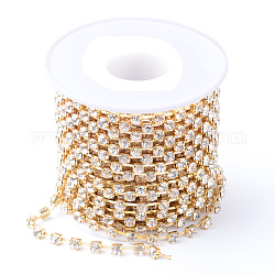 Brass Rhinestone Strass Chains, with Spool, Rhinestone Cup Chains, Raw(Unplated), Nickel Free, Crystal, 3mm, about 10yards/roll