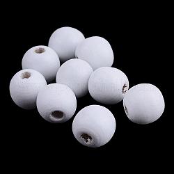 Perle di legno naturale tinte, tondo, bianco, 10x9mm, Foro: 3.5 mm, circa 3000pcs/1000g