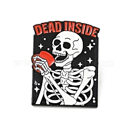 Skelett mit Tasse Halloween-Emaille-Pin, Wort tot in Legierungsabzeichen für Rucksackkleidung, Elektrophorese schwarz, rot, 30x23x1.5 mm