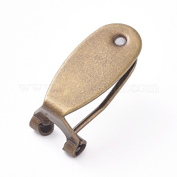 Accessoires de clous d'oreilles en laiton, boucles d'oreilles clip français, sans nickel, bronze antique, 19x8x8mm, pin: 0.7 mm