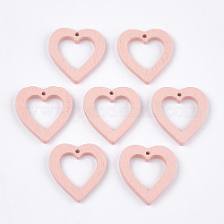 Pendentifs en bois de peuplier peint, cœur, rose, 25x23x3mm, Trou: 1.5mm