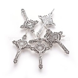 Tibetan Style Alloy Pendants, Cadmium Free & Lead Free, Easter, Crucifix Cross Charms, Antique Silver, 50x28x3mm