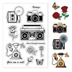 GLOBLELAND Vintage Camera Clear Stamps Retro Rose Butterfly Silicone Clear Stamp Seals for Cards Making DIY Scrapbooking Photo Journal Album Decoration