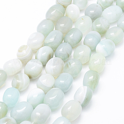 Chapelets de perles en agate à rayures naturelle et teinte, ovale, cyan clair, 13~16x9~12mm, trou: 1mm, environ 25~28 pcs/chapelet, 15.3 pouces
