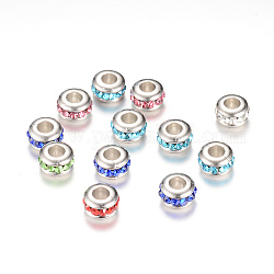 Rhinestone-europäische Perlen, mit ccb-kunststoffbefunden, Rondell, Mischfarbe, 10~11x6 mm, Bohrung: 4.5~5 mm