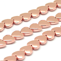Electroplate Non-Magnetic Synthetic Hematite Beads Strands, Heart, Rose Gold Plated, 10x10x3mm, Hole: 1mm,  about 44pcs/strand, 16.1 inch(41cm)
