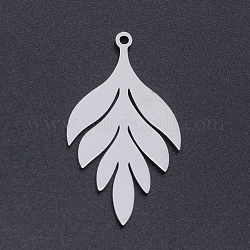 201 Stainless Steel Pendants, Leaf, Stainless Steel Color, 33x18x1mm, Hole: 1.5mm