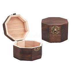 Scatola di legno di pino, flip cover, ottagono, marrone noce di cocco, 9.5x9.5x6.5cm, formato interno: 82x82 mm