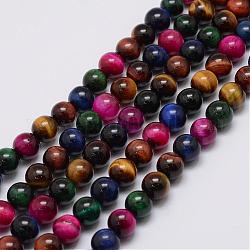 Natürlichen Tigerauge Perlen Stränge, Runde, gefärbt, Mischfarbe, 12 mm, Bohrung: 1 mm, ca. 31 Stk. / Strang, 14.96 Zoll (38 cm)