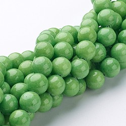 Natur Mashan Jade runde Perlen Stränge, gefärbt, hellgrün, 10 mm, Bohrung: 1 mm, ca. 41 Stk. / Strang, 15.7 Zoll