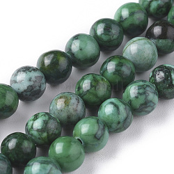 Natürliche China Silber Blatt Jaspis Perlen Stränge, gefärbt und erhitzt, Runde, grün, 6 mm, Bohrung: 1 mm, ca. 60 Stk. / Strang, 15.16 Zoll (38.5 cm)