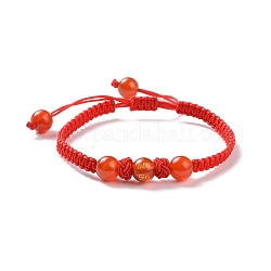 Bracelets ajustables en perles tressées en nylon, bracelet de perles de cornaline naturelle (teintes et chauffées) pour femme, rouge, 1/4 pouce (0.5 cm), diamètre intérieur: 2~3 pouce (5~7.6 cm)