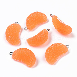 Undurchsichtige Harzanhänger, mit platinfarbenen Eisenpflockbügeln, orange, orange, 31.5x17.5x12 mm, Bohrung: 2 mm