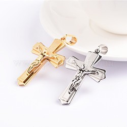 Thème de pâques crucifix croix 304 pendentifs en acier inoxydable, couleur mixte, 49x33x5mm, Trou: 12x6mm