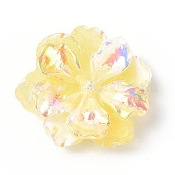 Luminous Resin Cabochons, AB Color, Glow in the Dark Flower, Yellow, 23.5x8mm