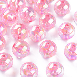 Transparente Acryl Perlen, ab Farbe plattiert, Runde, neon rosa , 16x15 mm, Bohrung: 2.8 mm, ca. 220 Stk. / 500 g