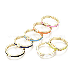 Регулируемые латунные кольца с прозрачным кубическим цирконием, с эмалью, без никеля , лошадиный глаз , реальный 16k позолоченный, разноцветные, размер США 7 (17.3 мм)
