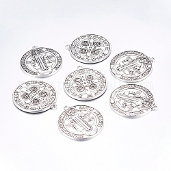 Tibetischen Stil Legierung große Anhänger, Cadmiumfrei und Nickel frei und Bleifrei, St. Benedikt-Medaille, Antik Silber Farbe, 51x46x3 mm, Bohrung: 3 mm