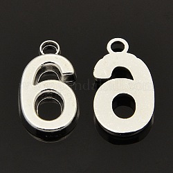 Rack Plated Zinc Alloy Number Charms, Lead Free & Cadmium Free & Nickel Free, Silver Color Plated Metal Color, Num.6, 18x6~10x2mm, Hole: 2mm
