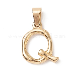 304 Stainless Steel Pendants, Bamboo Style, Letter, Golden Color, Letter.Q, 19x16x3mm, Hole: 3x7mm