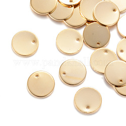 Brass Charms, Flat Round, Light Gold, 10x1mm, Hole: 1mm