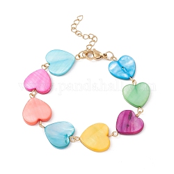 Bracelet chaîne à maillons coeur coquillage naturel, 304 bijoux en acier inoxydable pour femme, or, colorées, 6-5/8 pouce (16.9 cm)