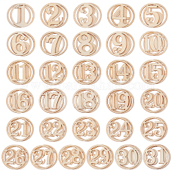 Chip de número hueco de madera, ronda plana con número 1~31, para la decoración del banquete de boda del hogar del arte diy, naranja, 3.45x0.15 cm