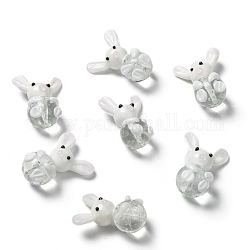Perline di lampwork coniglietto fatto a mano, perle di coniglio, bianco, 25~28x18~20x13~14mm, Foro: 1 mm