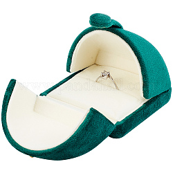 Caja de anillos de terciopelo, tapa abatible doble, soporte de exhibición de un solo anillo, para la fotografía de la boda de la novia de compromiso, verde, 6.9x6.4x5.95 cm