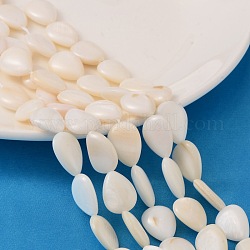 Bianco naturale perline shell fili, perle di madreperla, lacrima, bianco, 16.5~17.5x12.5x4~5, Foro: 1 mm, circa 21pcs/filo