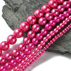 Dyed Glass Pearl Round Beads Strands, Pale Violet Red, 4mm/6mm/8mm/10mm/12mm, Hole: 1mm, about 70~216pcs/strand