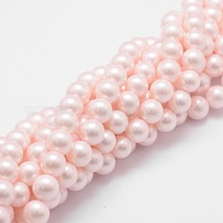 Shell Pearl Bead Strands, Rainbow Plated, Grade A, Round, Pink, 8mm, Hole: 1mm, about 51pcs/strand, 16 inch