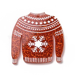 Печатные акриловые подвески, с блестками, на Рождество, одежда со снежинками, коралл, 37x35x2 мм, отверстие : 1.6 мм