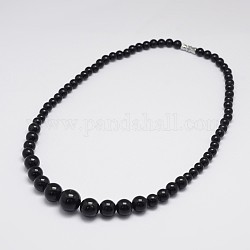 Natürliche Malaysia Jade abgestufte Perlenketten, gefärbt, Spangen mit Schraube, Platin Farbe, Schwarz, 18.3 Zoll