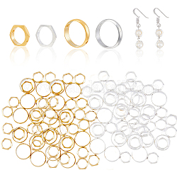 SuperZubehör 60 Stück 4-Stil-Messingperlenrahmen, Doppelloch-Sechskant-Perlenrahmen, runde Ringrahmenverbinder, hohler Metallperlenrahmen für die Herstellung von Halsketten und Armbändern