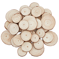 HOBBIESAY 50Pcs Unfinished Natural Wood Slices Small Poplar Wood Cabochons Wooden Circles Tree Slices Flat Round Decorations Different Sizes for Rustic Wedding Table Centerpieces DIY Projects