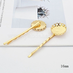 Железные фурнитуры шпильки Bobby Pin, с латунным филигранным плоским круглым безелем в форме кабошона, золотые, 56 мм, лоток : 16 мм